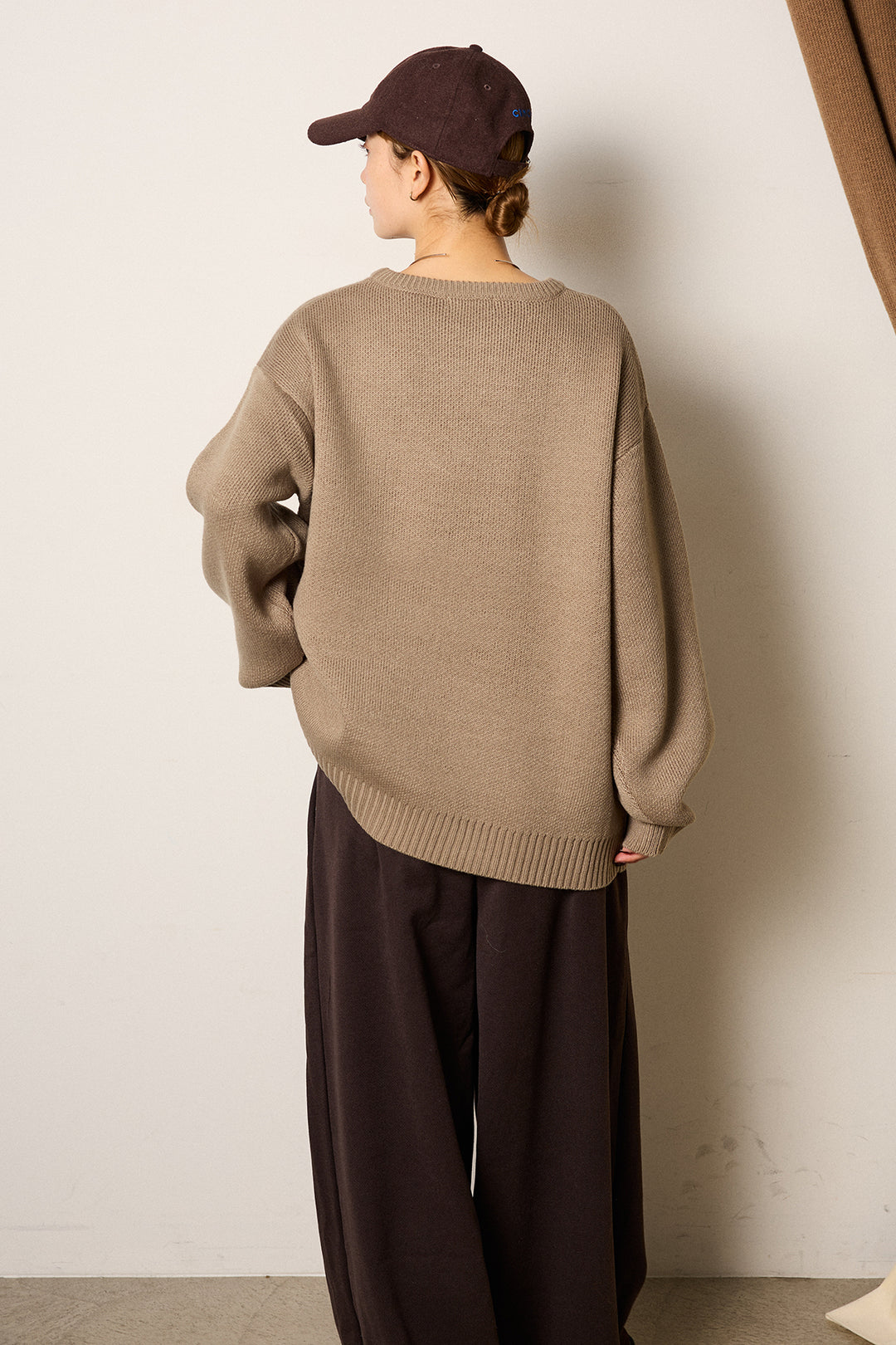 [SET]アニマルジャガード柄ニットトップス+巻ベルトウエストレザーライクワイドパンツ(2set)