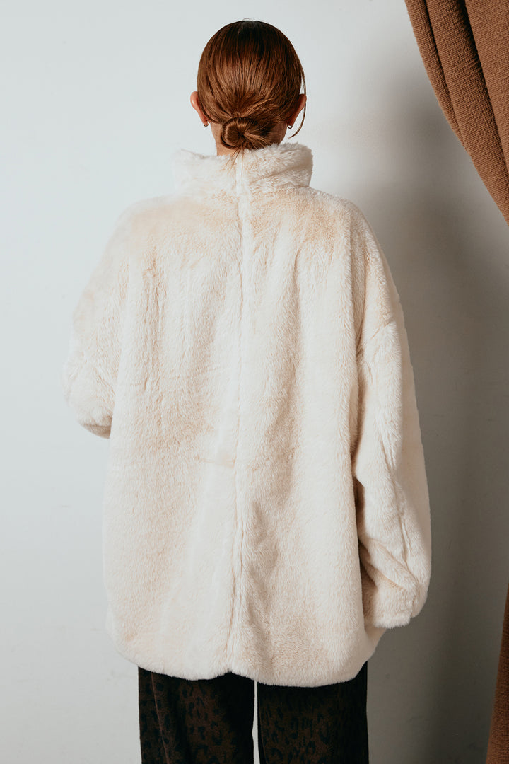 [SET]スタンドネックファーコート+レオパードジャガードニットパンツ(2set)