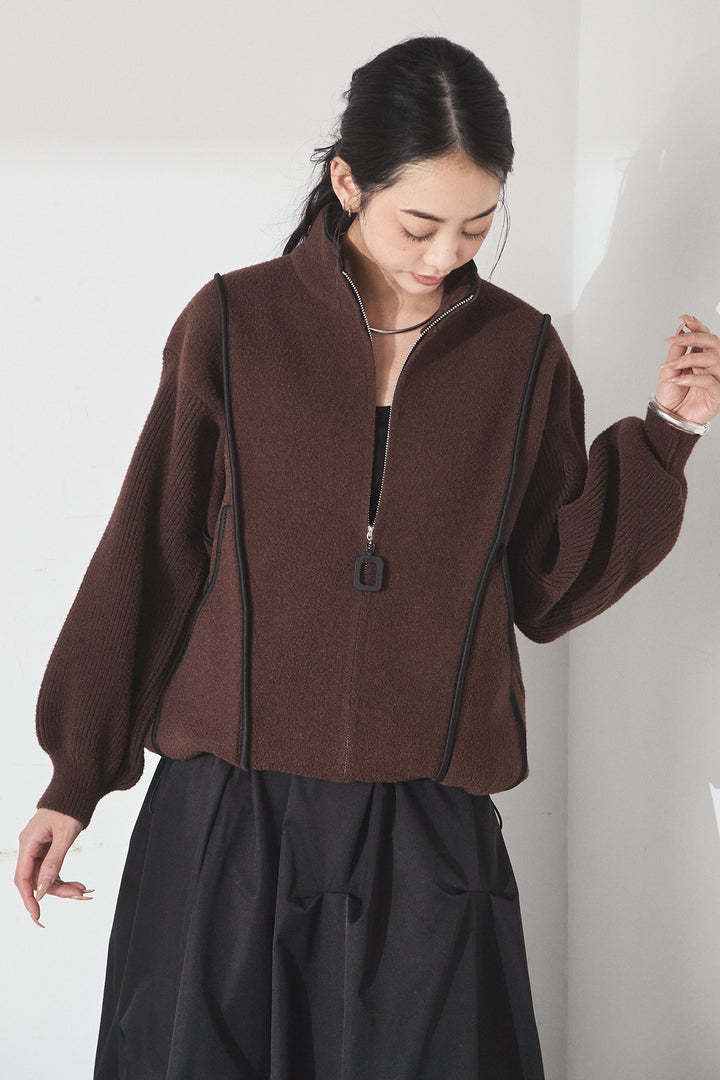 【即納】ハイネックパイピングデザインブルゾン