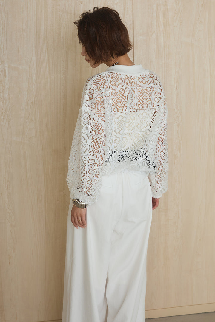 [SET]幾何レースブルゾン+ベルト付きビックループワイドパンツ(2set)