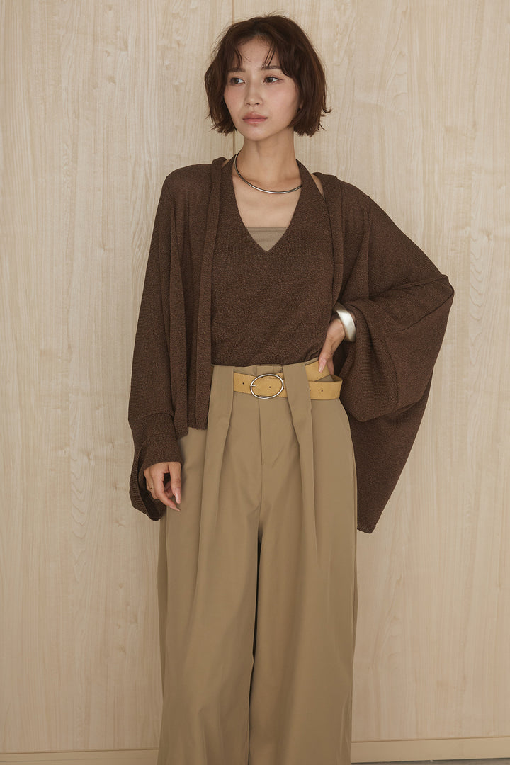 [SET]オーバードルマンカーディガン+ホルターネックインナー+ベルトループデザインハイウエストタックパンツ(3set)