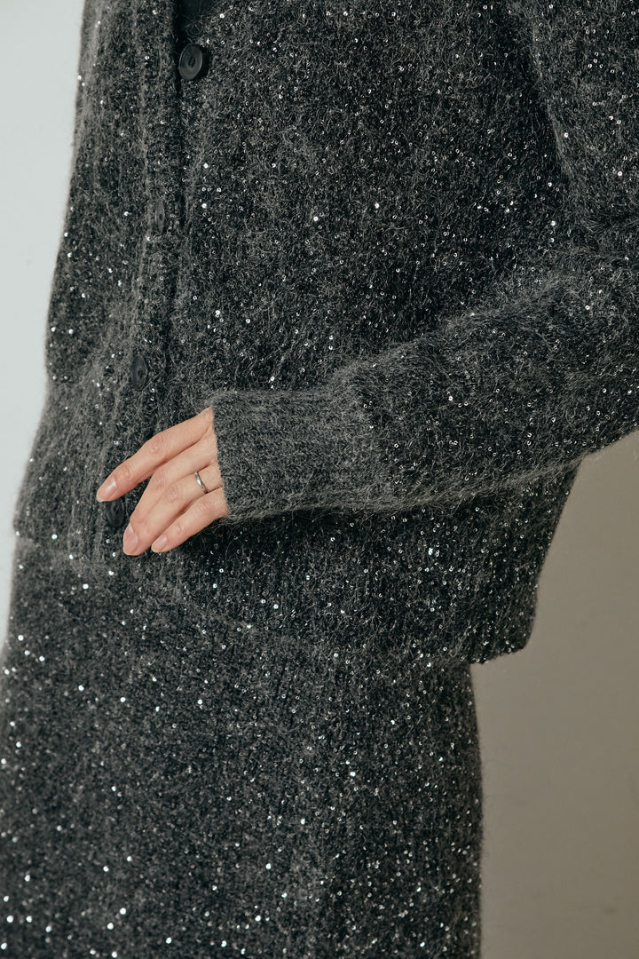 ミニラメニットカーディガン