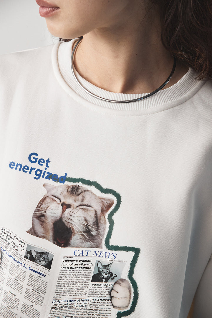 [SET]裏起毛モーニングキャットプリントスウェット+抽象柄ロングスカート(2set)