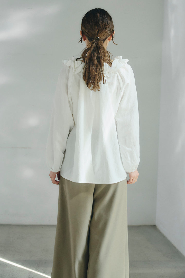 [SET]ネックフリルデザインブラウス+撥水ジョガーパンツ(2set)