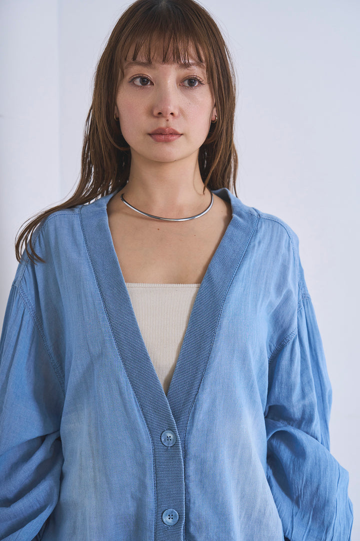 [SET]シアーデニムカーディガン+ベルトループワイドタックデニムパンツ(2set)