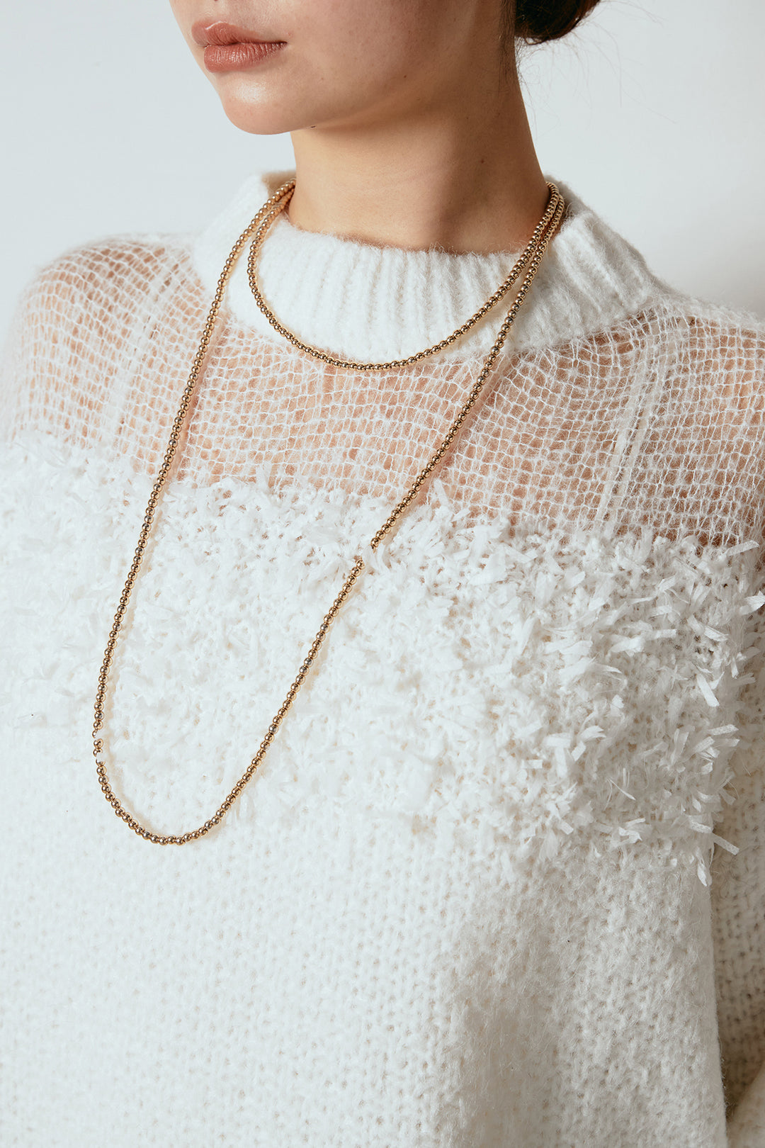 [SET]パターンランダム編みニットトップス+スウェードライク裾フリンジスカート(2set)