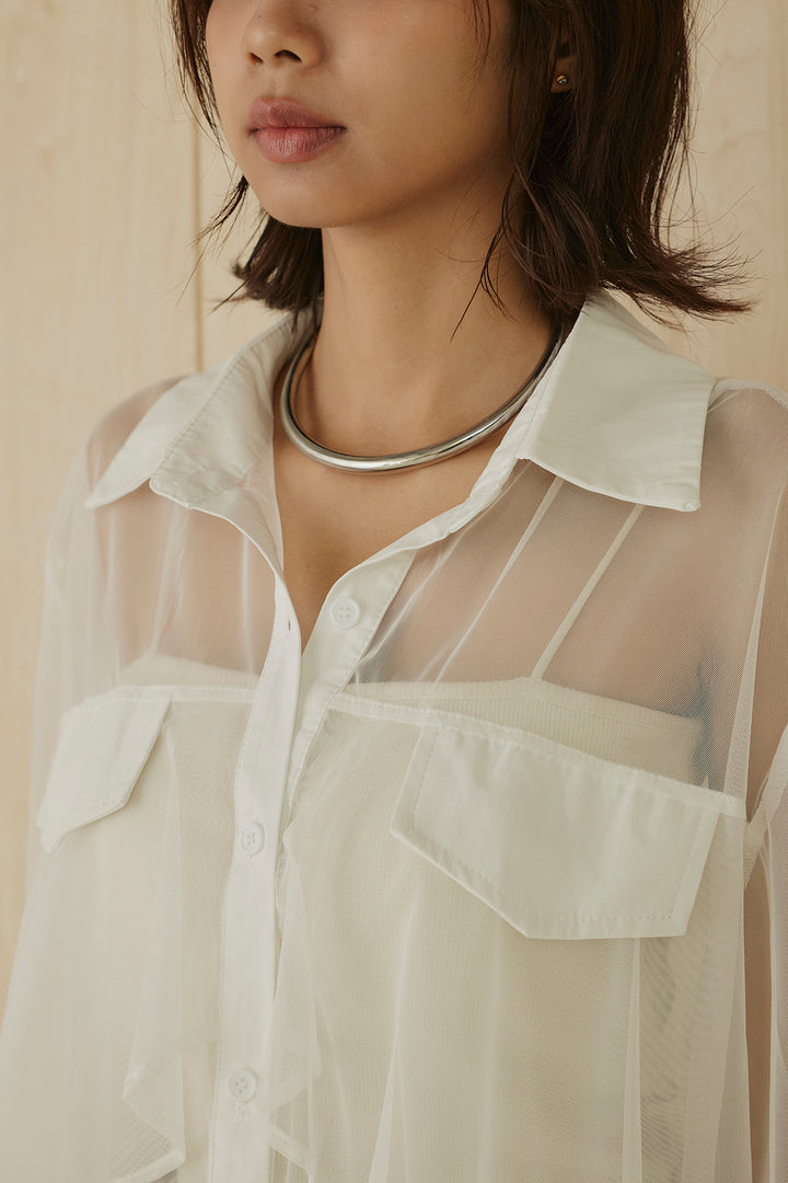 バックロングシアーシャツ