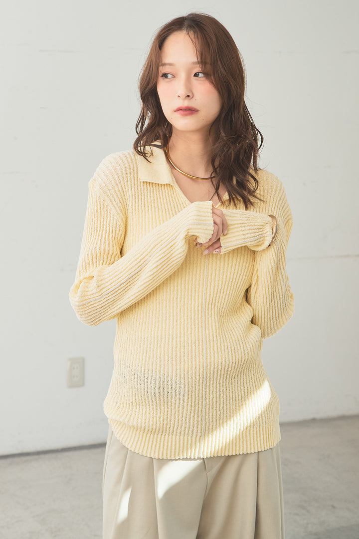 [SET]衿付きニットプルオーバー+ベルト付きツータックワイドパンツ(2set)