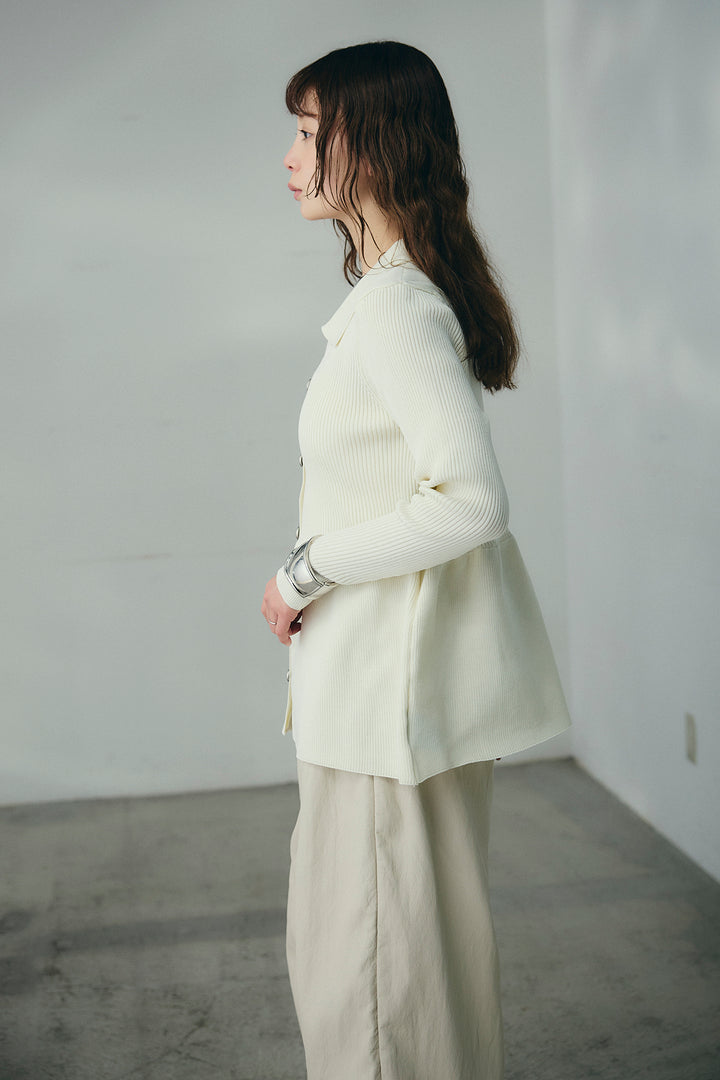 [SET]スキッパーペプラムニット+ウエスト裁ち切りデニムワイドパンツ(2set)