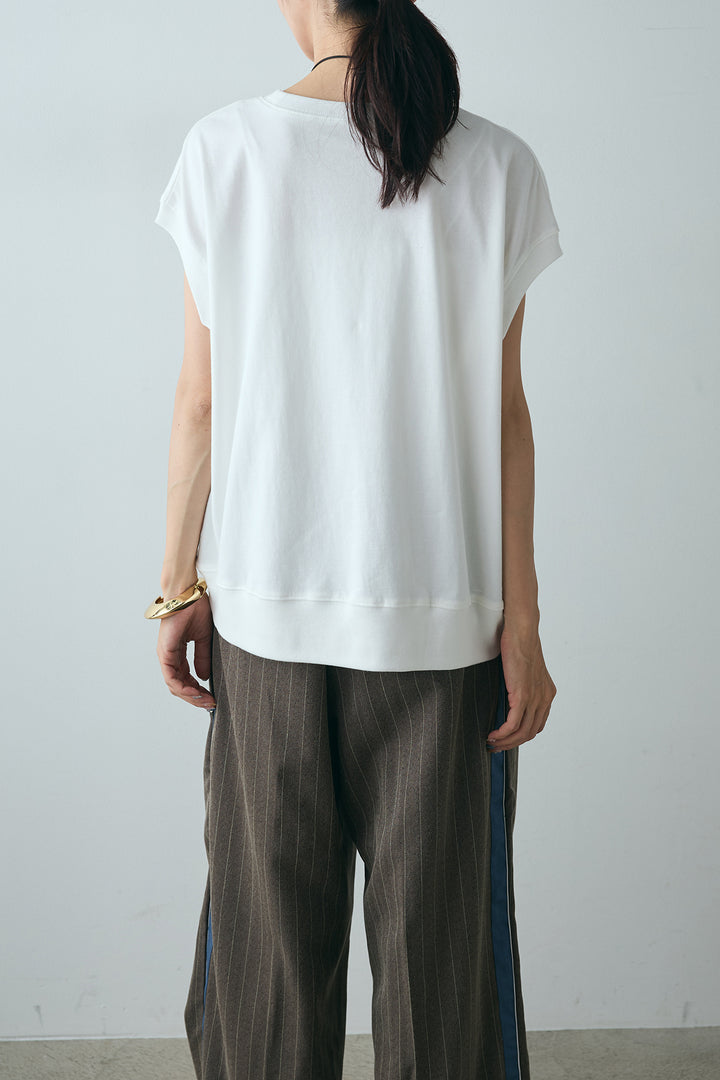 [SET]サガラ刺繍フレンチスリーブTシャツ+ピンストライプサイドラインワイドパンツ(2set)