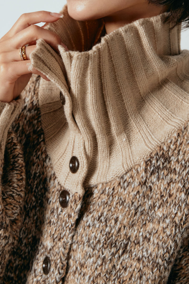 [SET]ハイネックミックスニットカーディガン+フロントタック入りコーデュロイパンツ(2set)