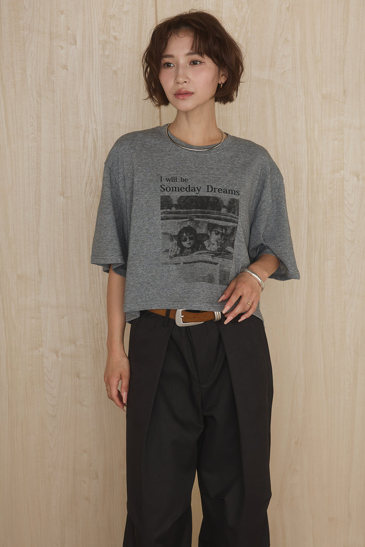 [SET]グラフィックサムデイワイドクロップドT+ニーサイドタックウエストドロストパンツ(2set)