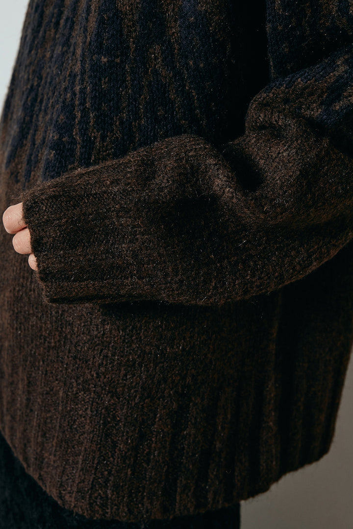 [SET]モノトーン柄ニットトップス+花柄刺繍ベロアフレアスカート(2set)