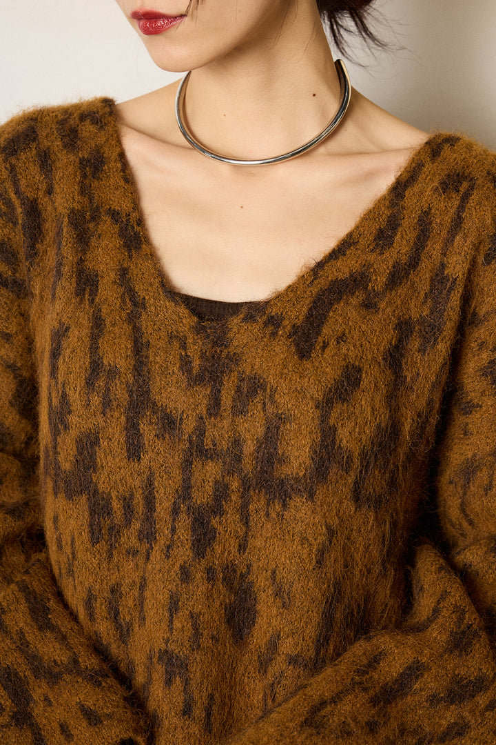 [SET]フラッフィーレオパードシャギーニット+サイドベルトパンツ(2set)