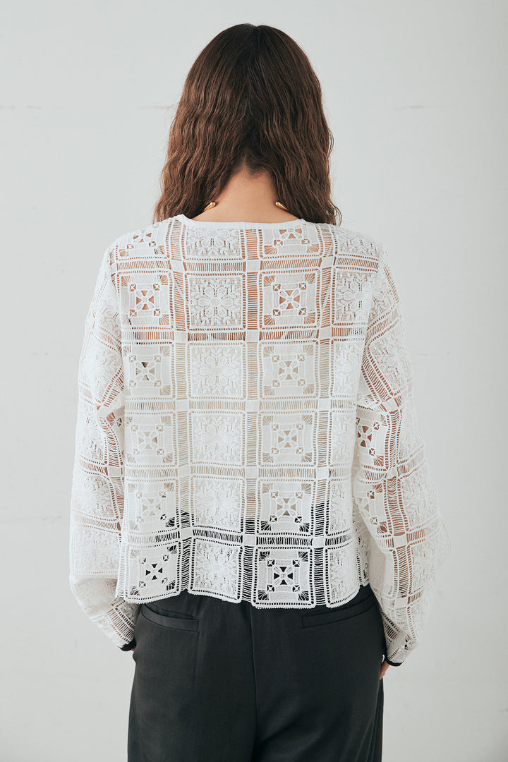 [SET]クロシェレースカーディガン+センタープレスセミワイドパンツ(2set)