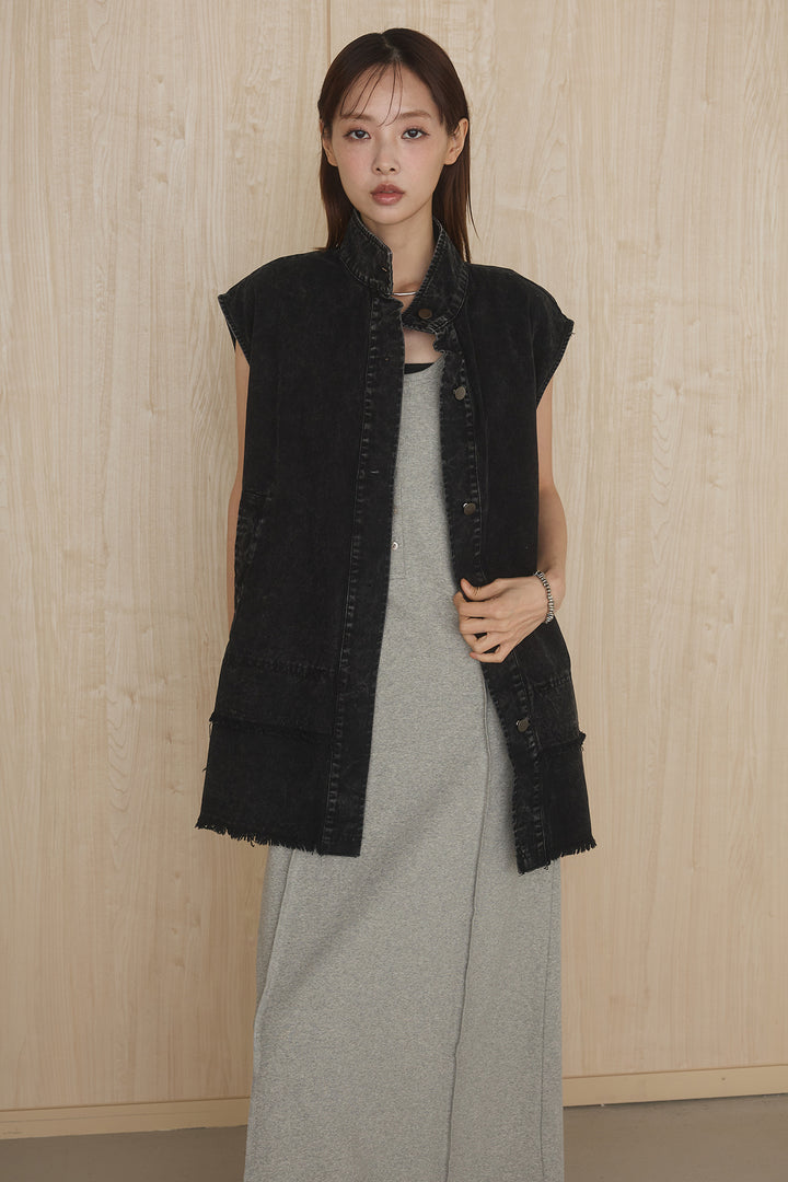 [SET]ケミカルデニムヘムカットオフジレ+イレギュラープリーツイージースカート(2set)