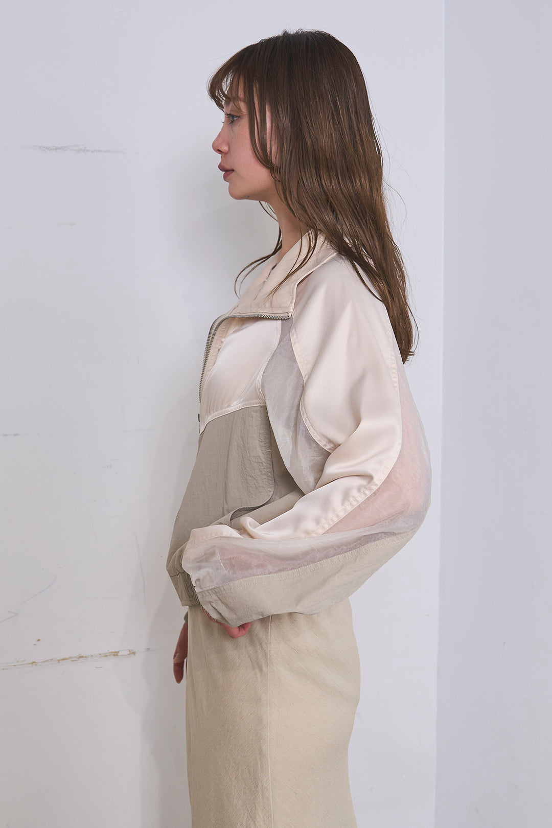 [SET]異素材切替ZIPブルゾン+サイドラインギャザースカート(2set)