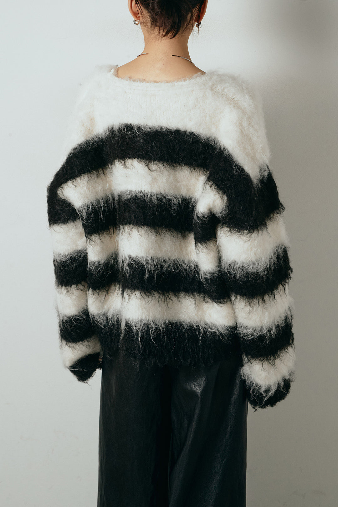 [SET]シャギーボーダー柄ニットカーディガン+デニムロングフレアスカート(2set)