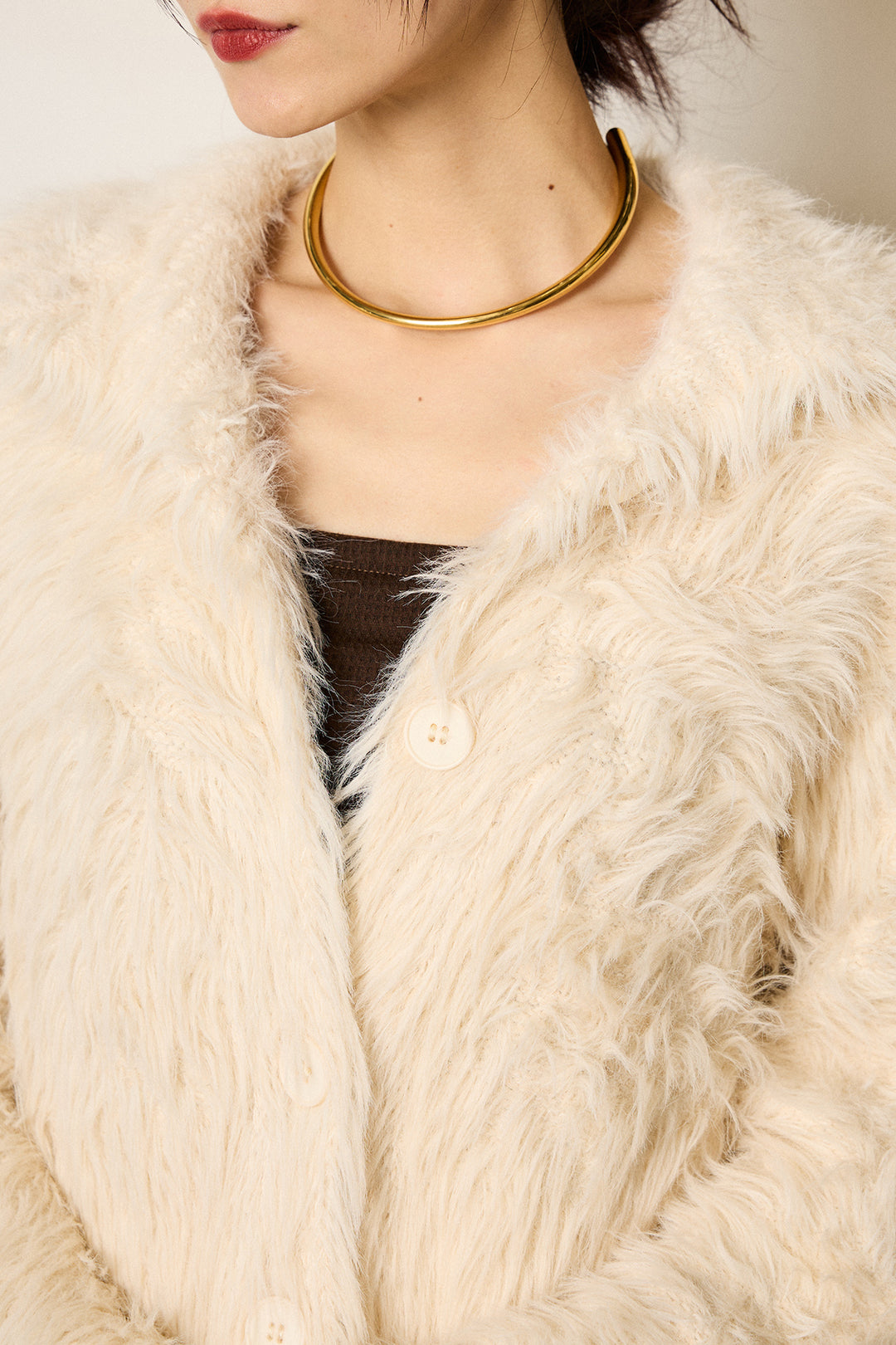 [SET]襟付きシャギーニットカーディガン+フェイクレザー太ベルト付きタックワイドパンツ(2set)