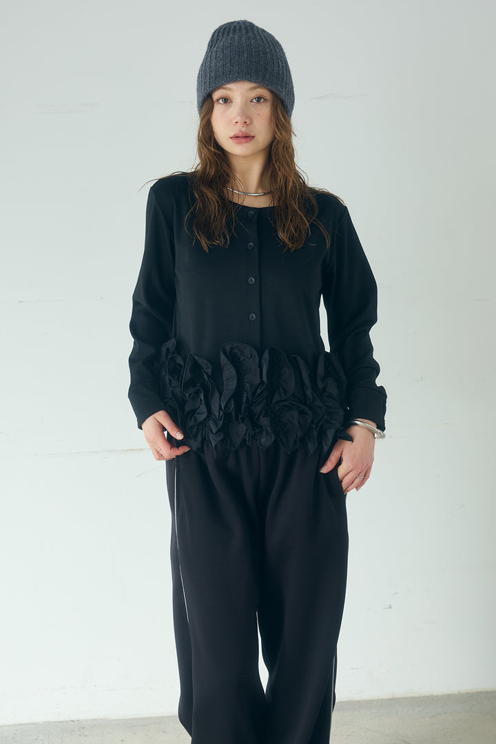 異素材フリル＆ポンチ前後2wayカーディガン