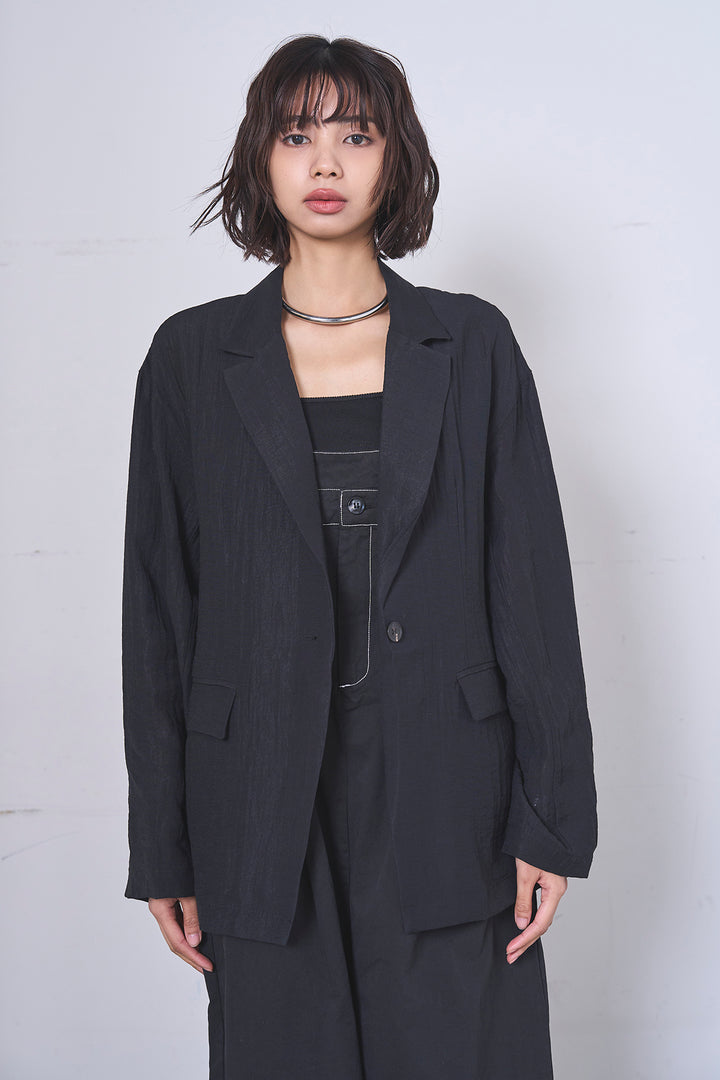 [SET]リネンブレンドテーラードシアージャケット+綿ツイルアシメサロペット(2set)