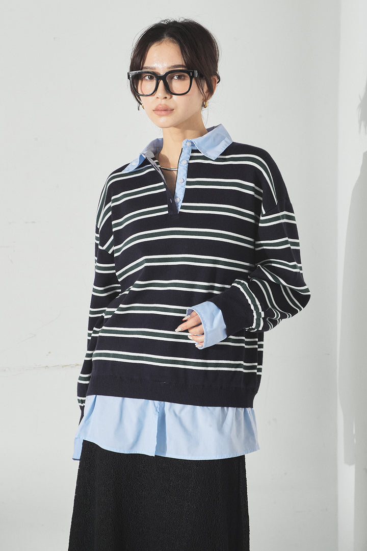 マルチボーダーシャツドッキングニットプルオーバー