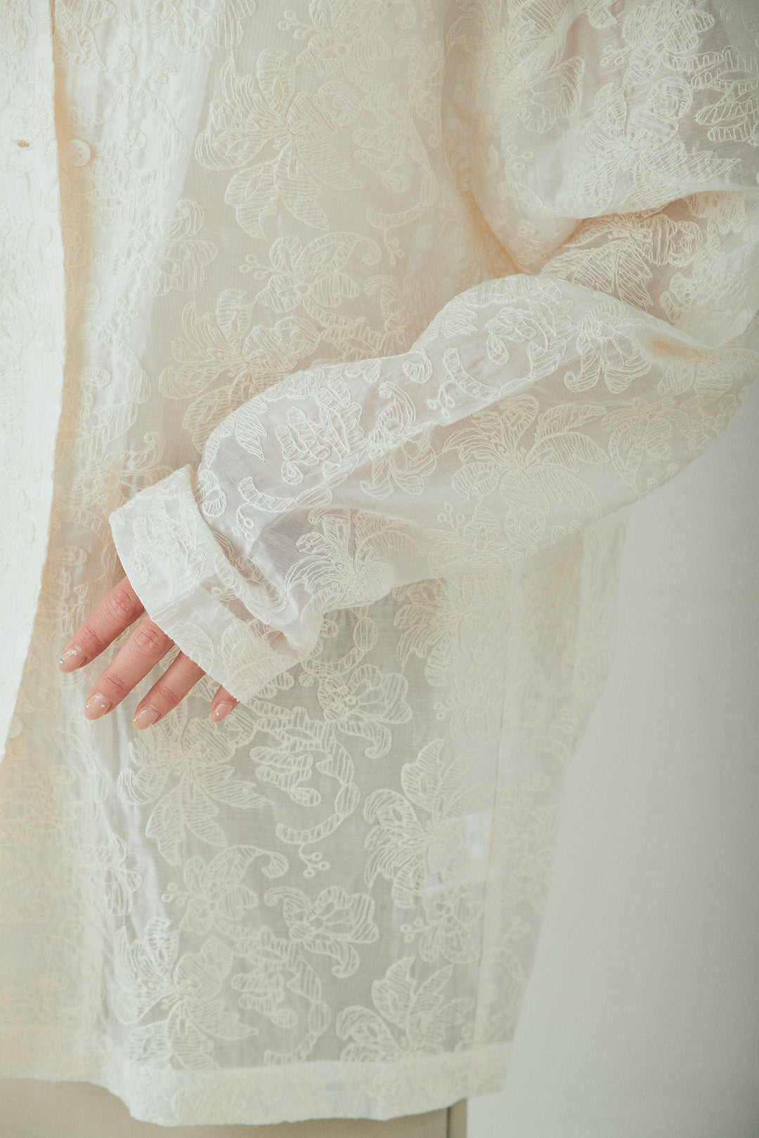 [SET]刺繍シアーオープンカラーシャツ+リネン混かすれ柄ワイドパンツ(2set)