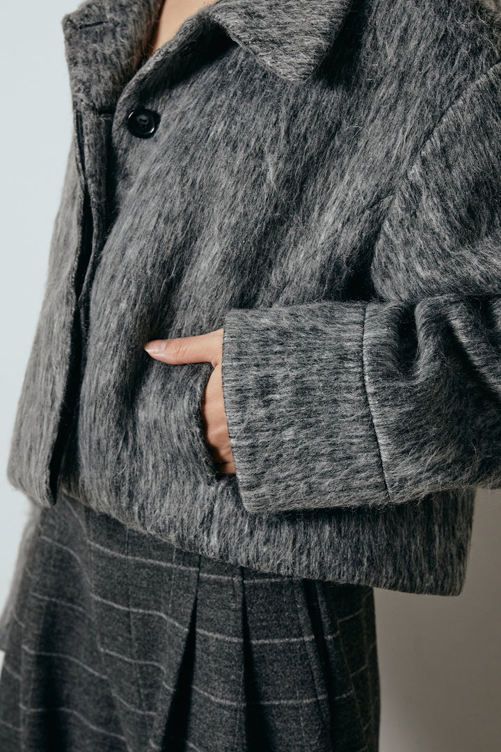 [SET]シャギーショートジャケット+レオパードロングスカート(2set)