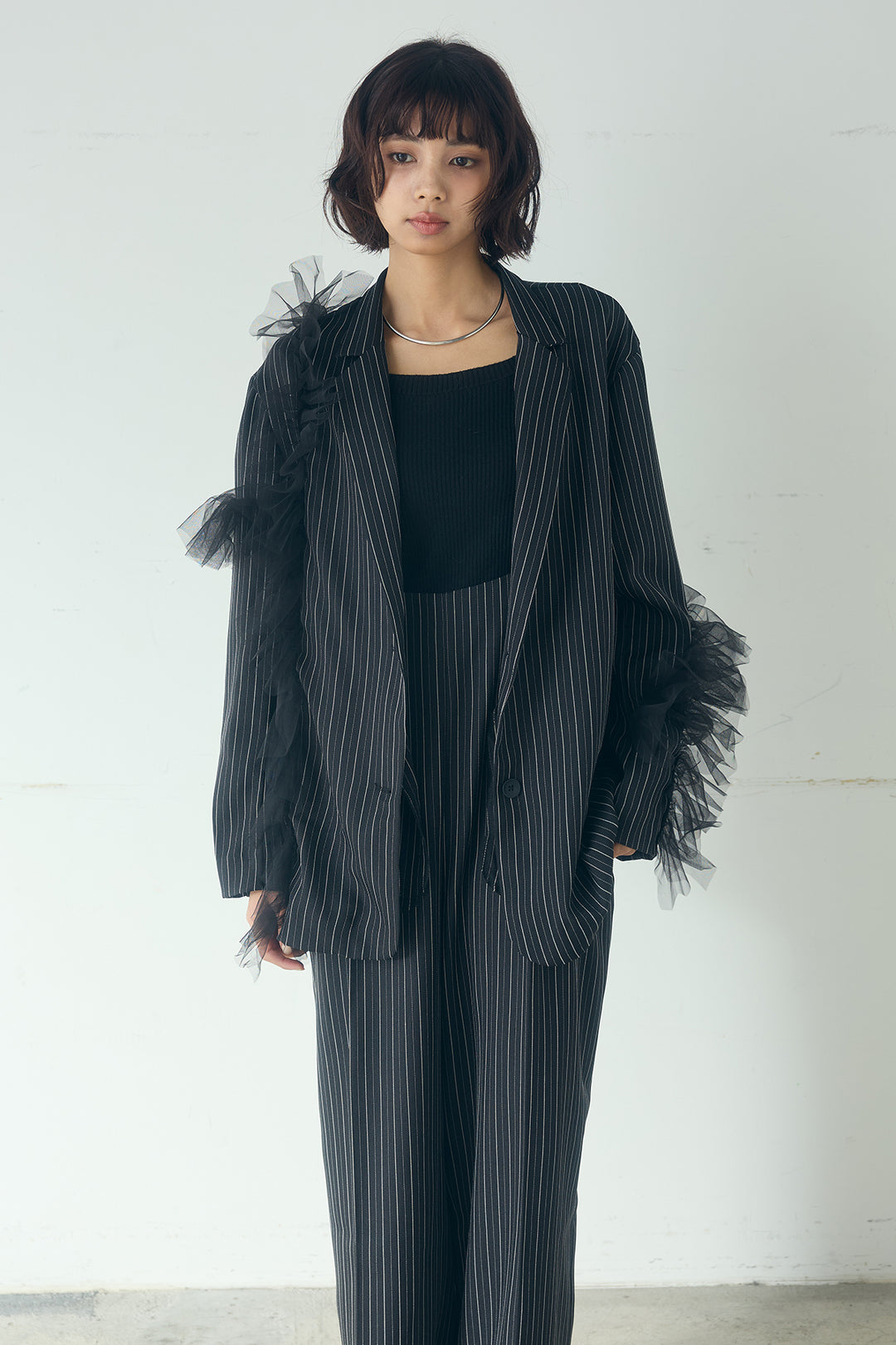 チュールヘリンボーンストライプジャケット