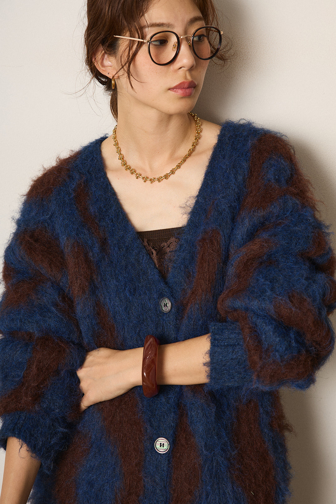 [SET]レオパードシャギータッチカーディガン+ワイドリブニットイージーパンツ(2set)