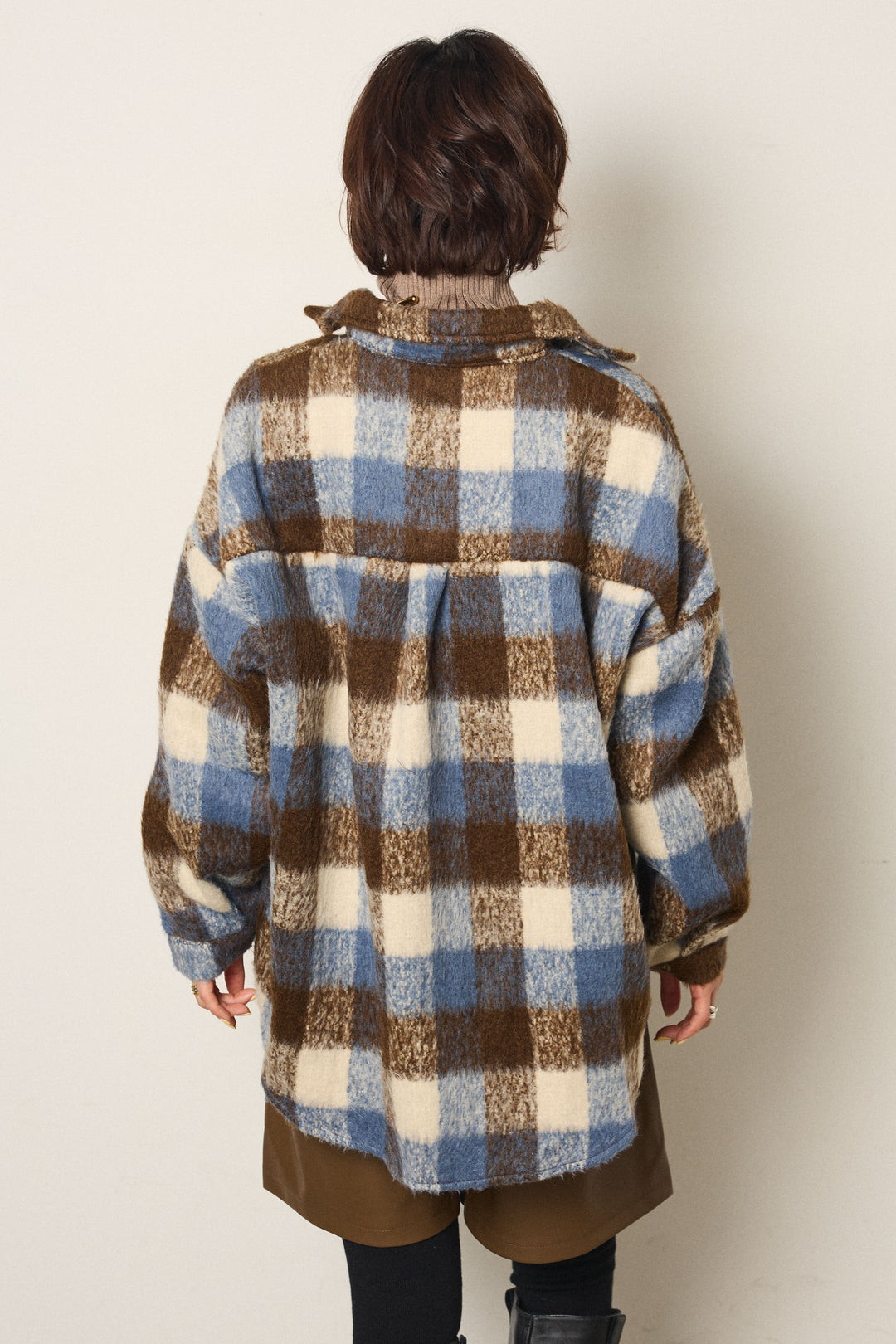 起毛チェック柄ポケットアウター