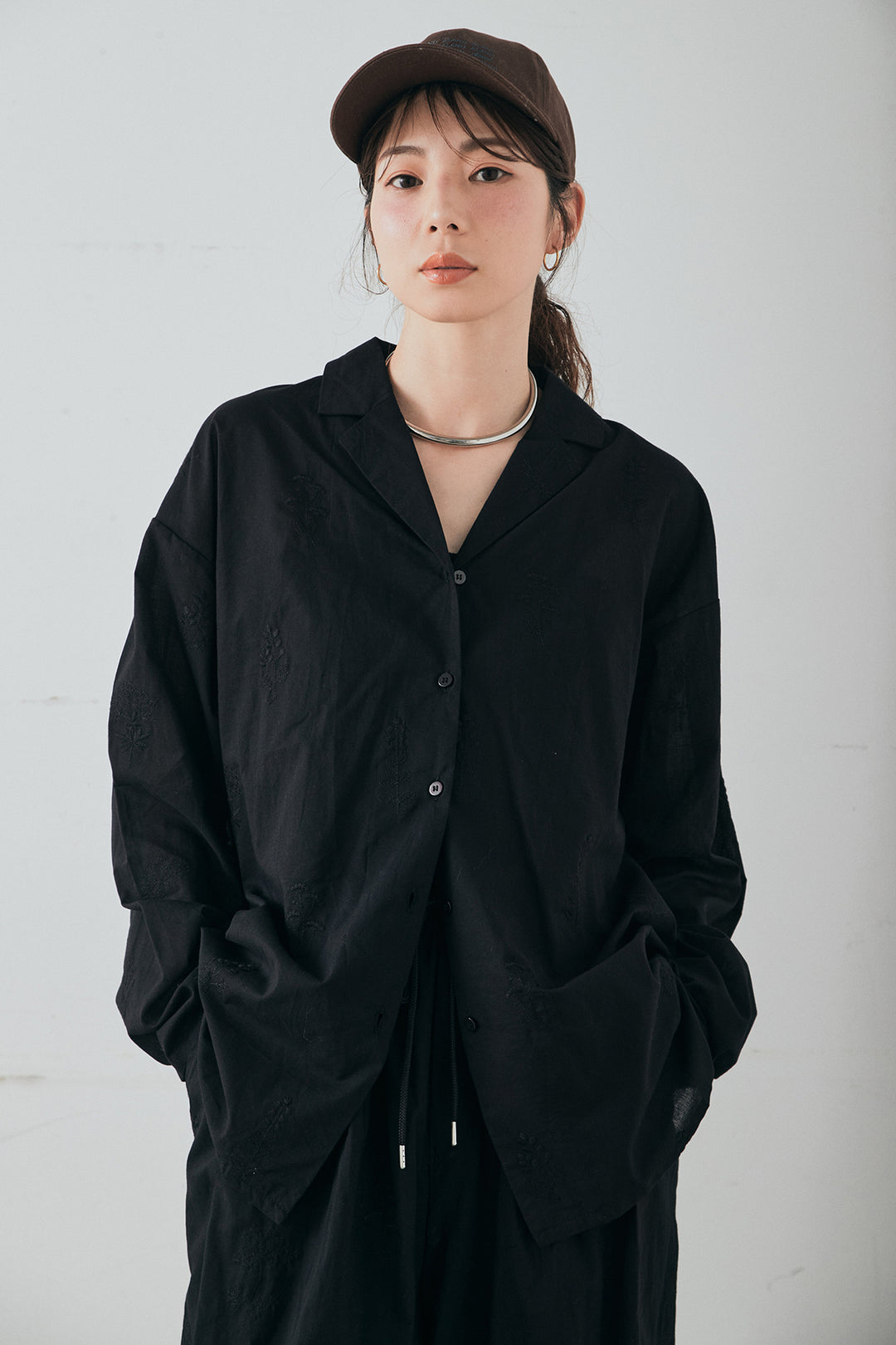 [SET]刺繍ローンオープンカラーシャツ+刺繍ローンタックイージーパンツ(2set)