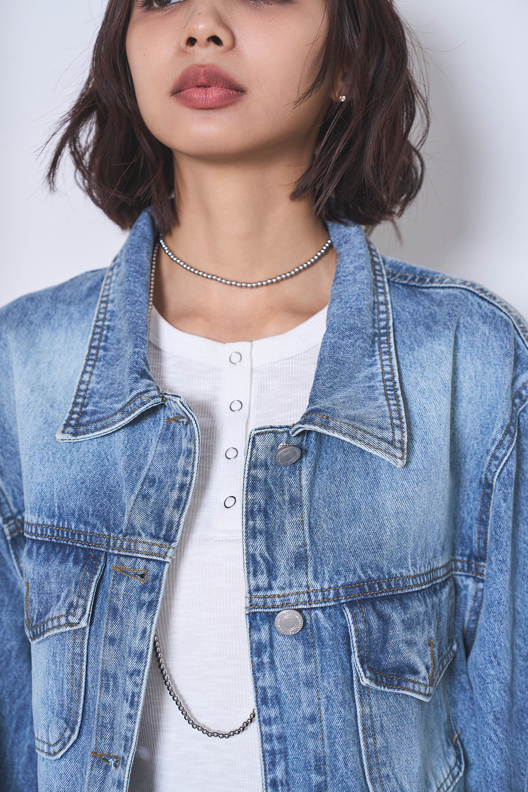 [SET]ケミカルデニムカバーオールジャケット+ベルトループワイドタックデニムパンツ+ヘンリーネックシアータンクトップ(3set)