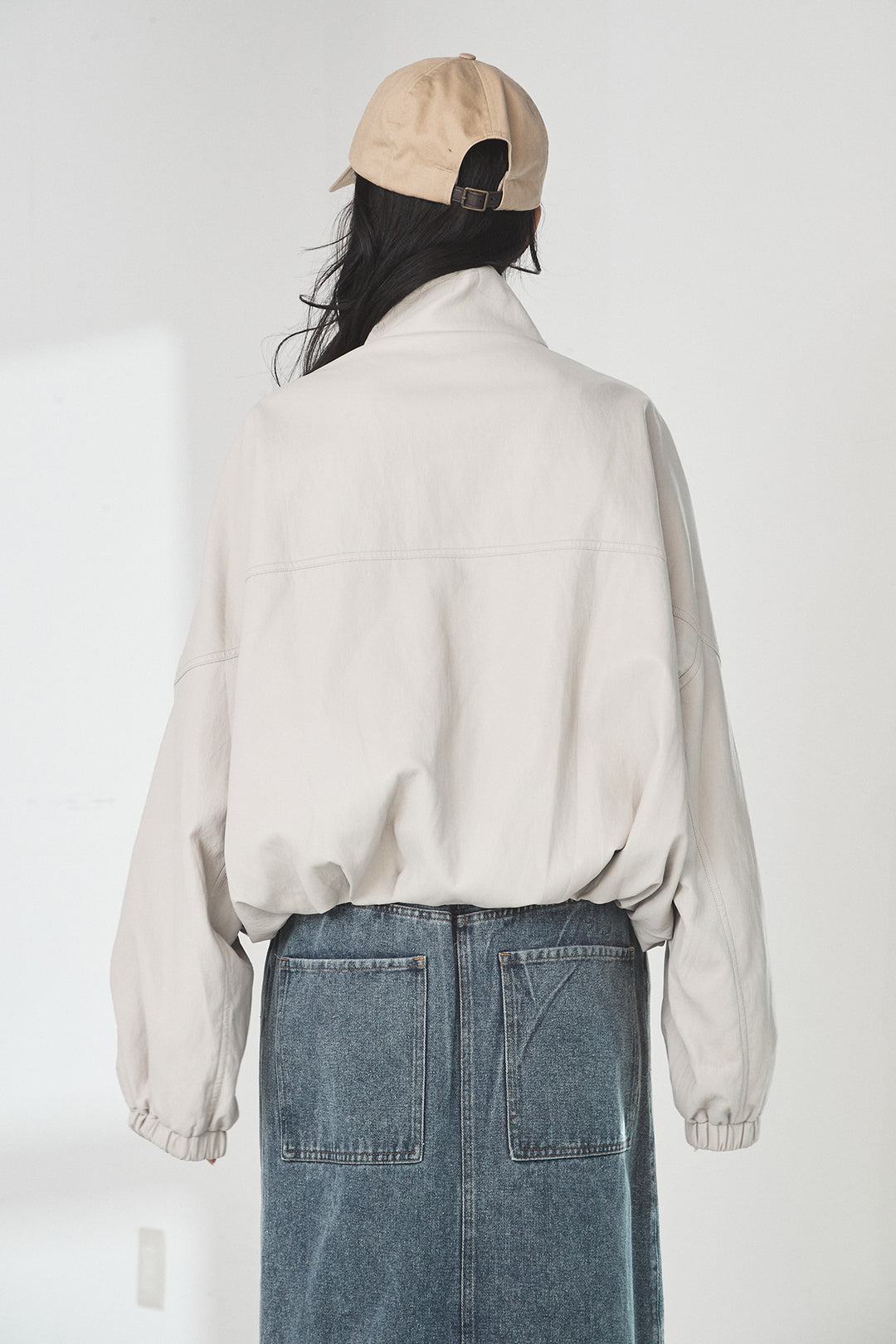 スタンドネックレザーライクブルゾン