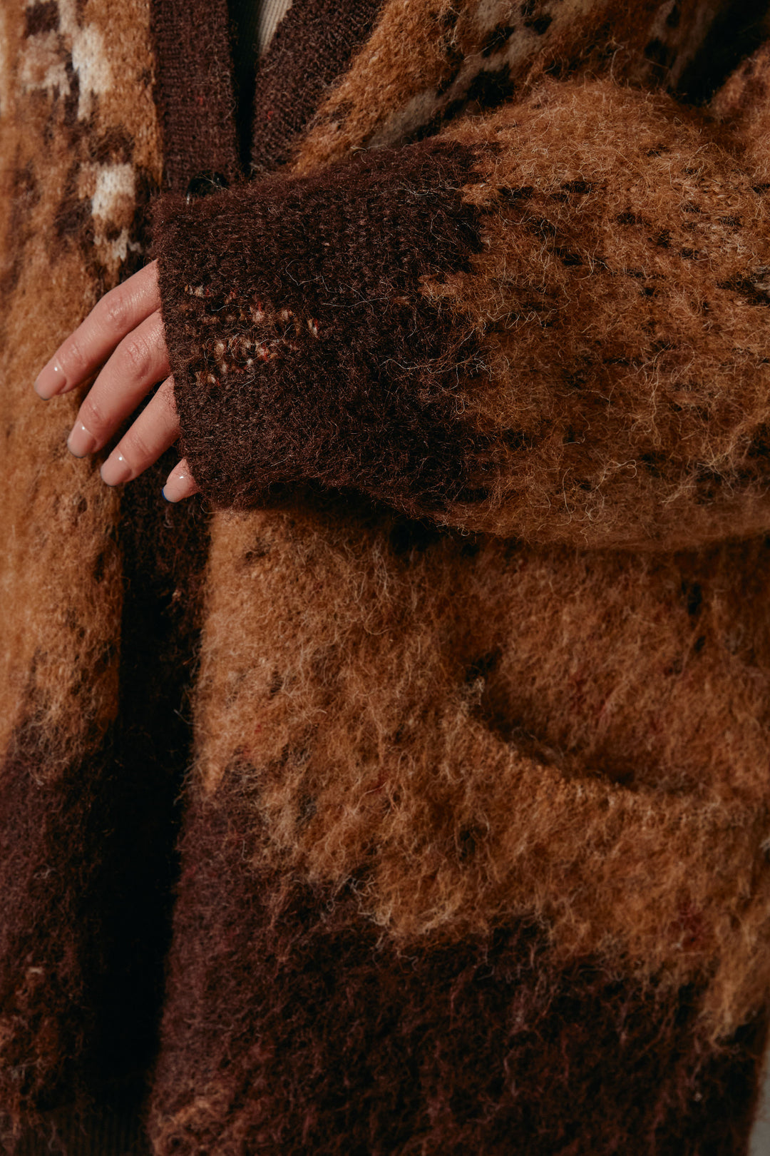 [SET]シャギーニュアンス柄ニットカーディガン+裏起毛スウェットワイドパンツ(2set)