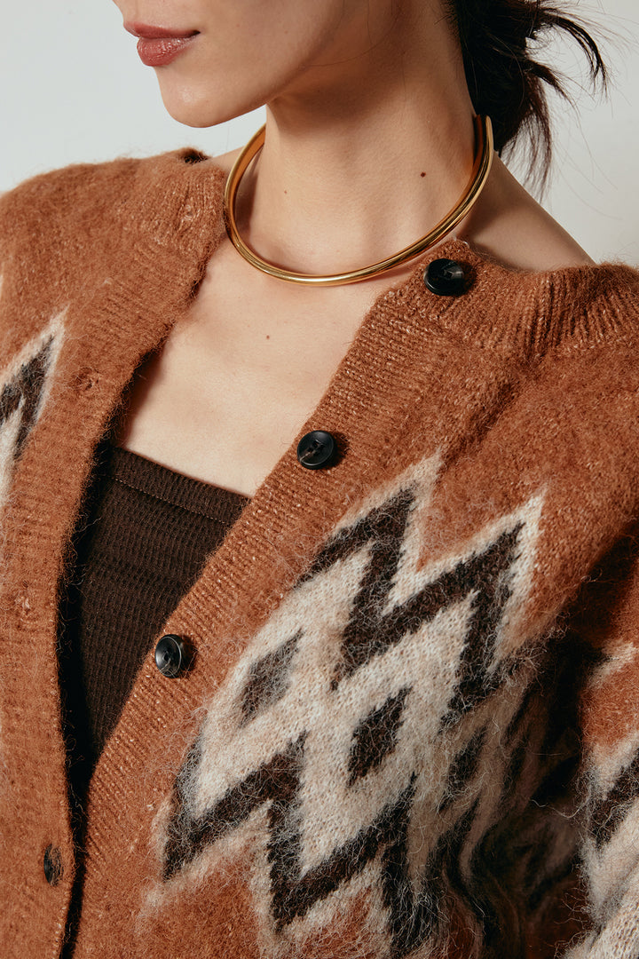 起毛ノルディック柄ニットカーディガン