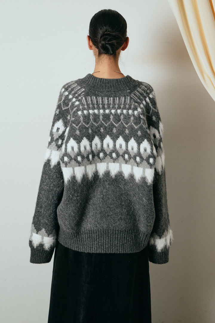 起毛ダブルジップパターンニットカーディガン