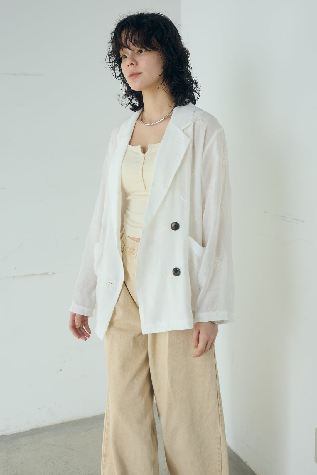 [SET]シアー刺繍ダブルジャケット+ラップオールインワン(2set)