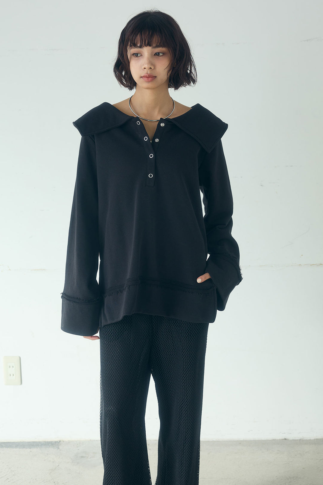 [SET]ビッグカラー2WAYスウェットトップス+メッシュリラックスパンツ(2set)