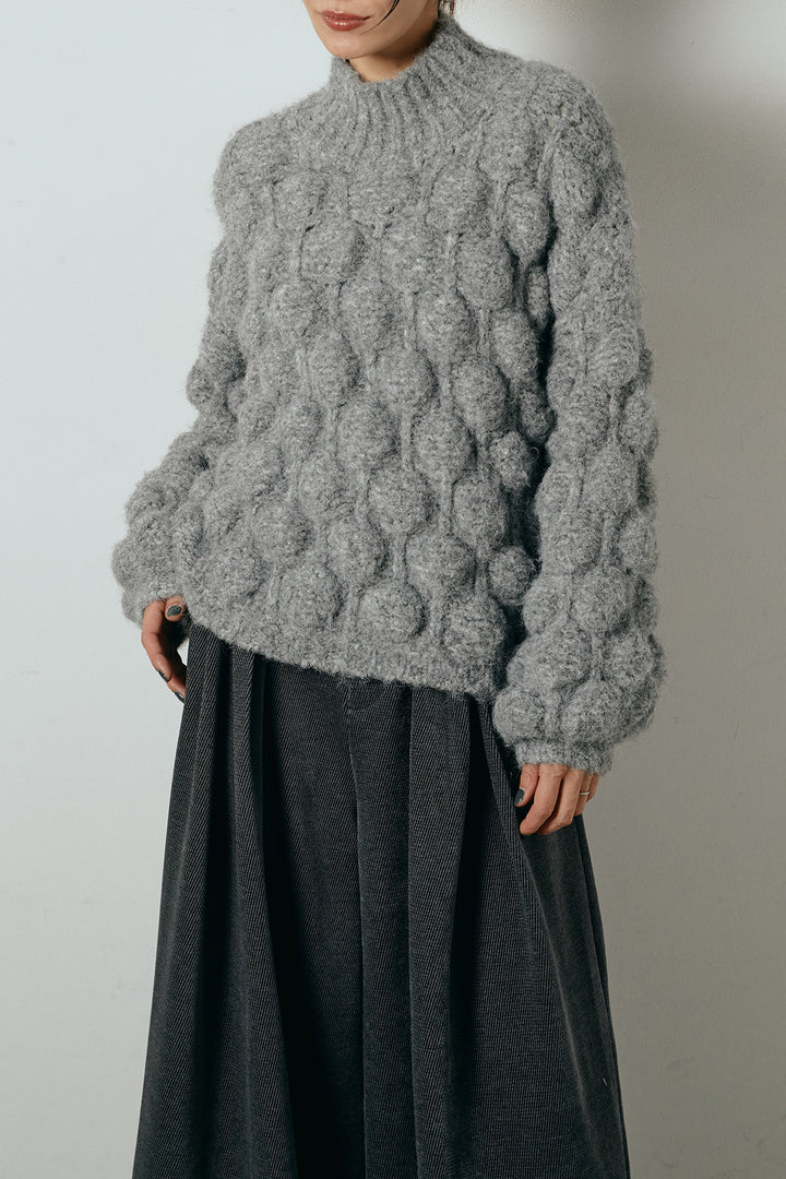 [SET]ボリュームポップコーンニットトップス+編みベルト付きワイドパンツ(2set)