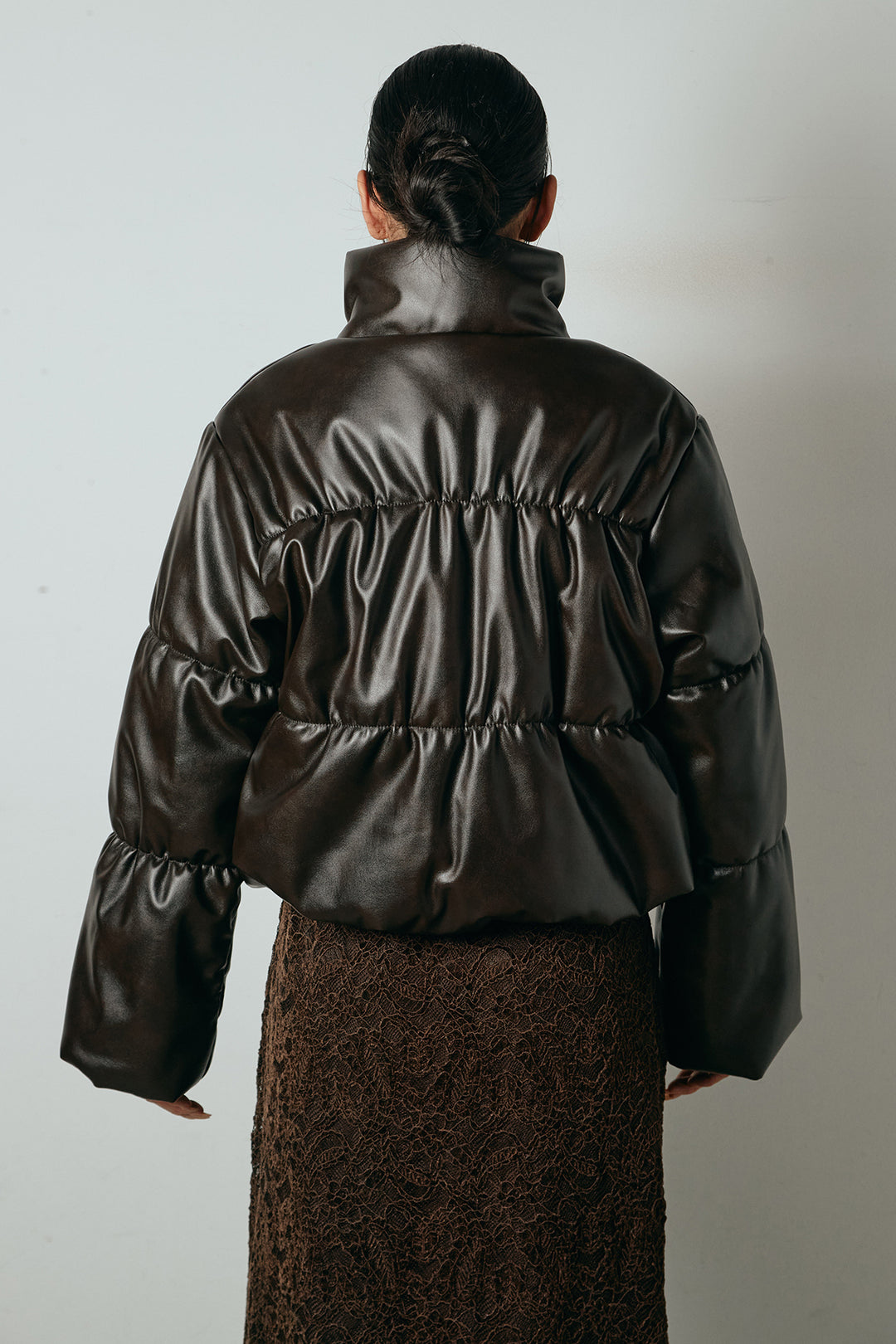 [SET]レザーライクWジップスタンドカラー中綿ブルゾン+総レース刺繍スカート(2set)