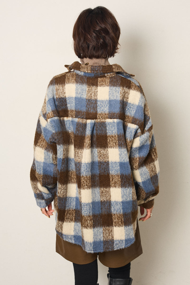 [SET]起毛チェック柄ポケットアウター+起毛ノースリーブニットロングワンピース(2set)