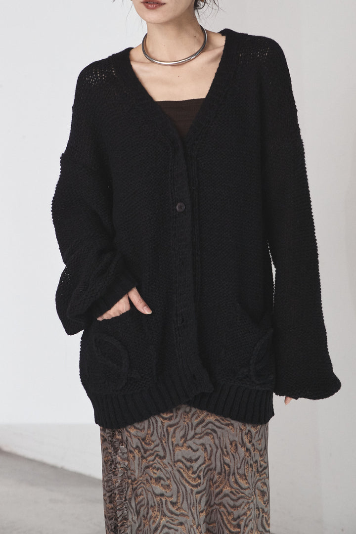 [SET]コード刺繍リラックスニットカーディガン+抽象柄ロングスカート(2set)