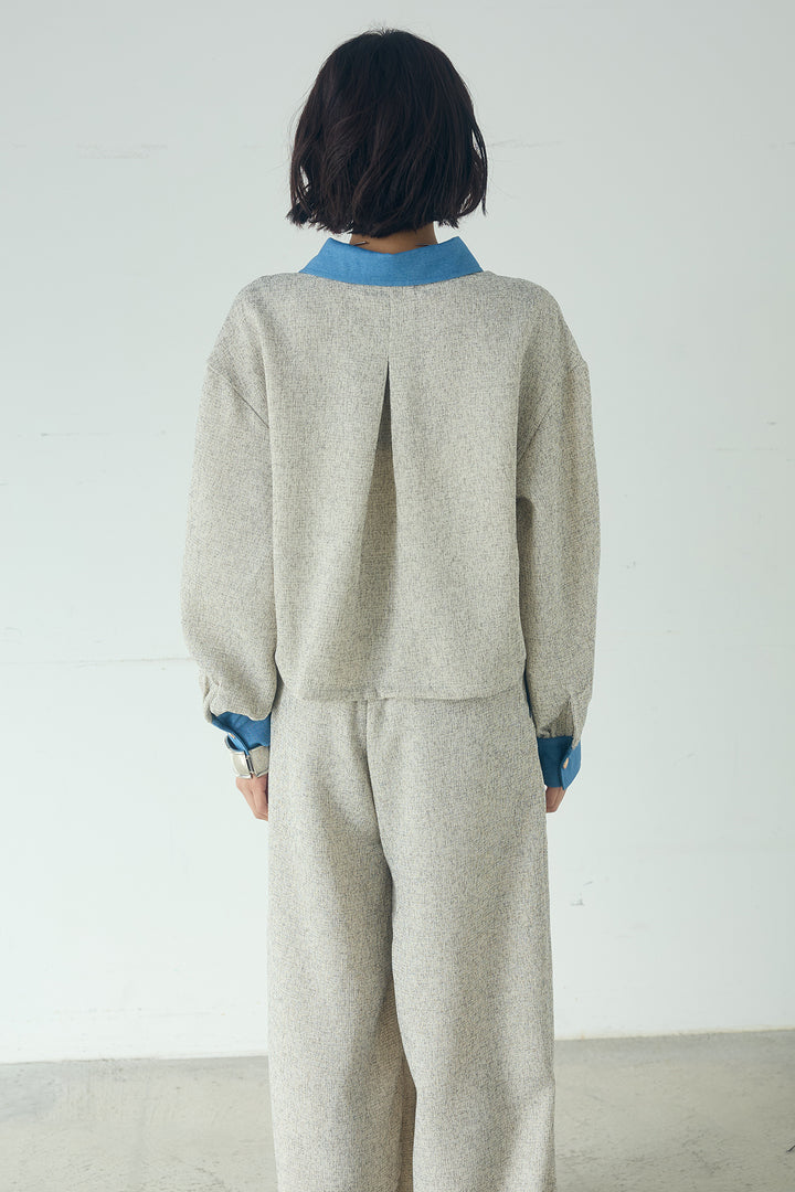 ツイード×デニムショート丈シャツ