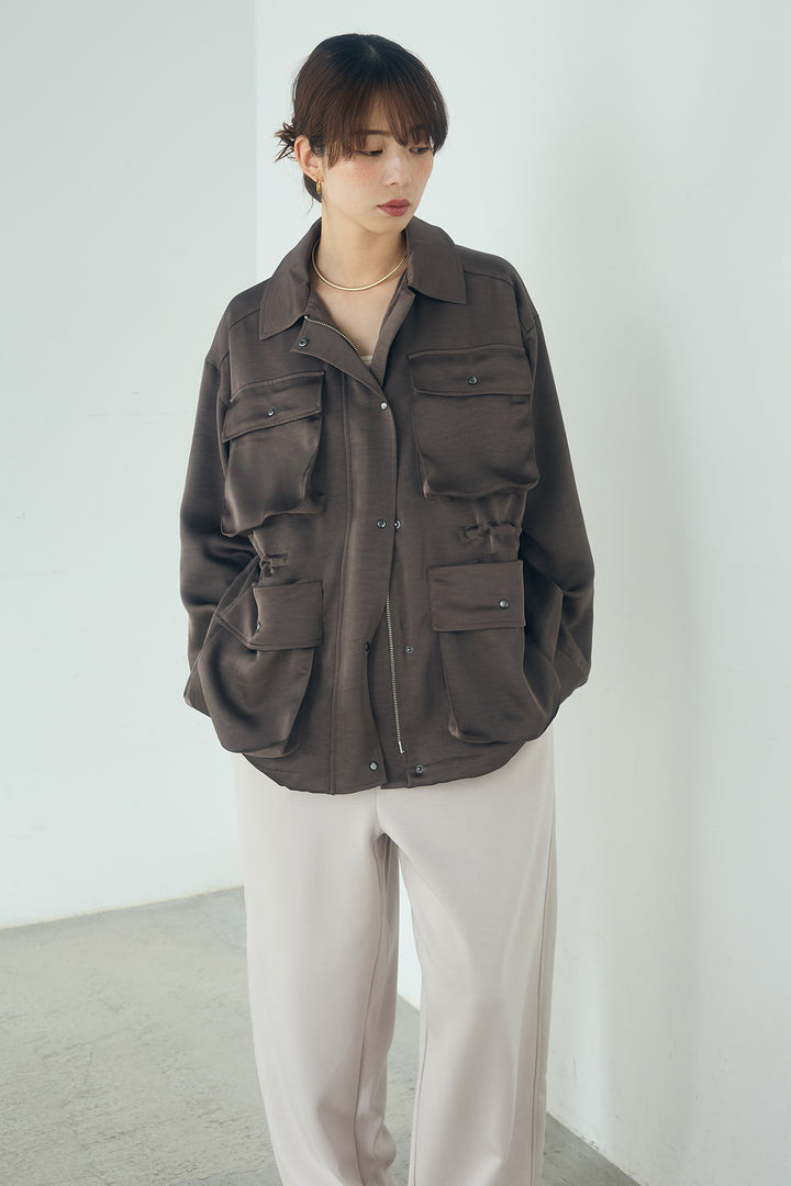 [SET]サテンライトブルゾン+異素材切り替えスウェットパンツ(2set)