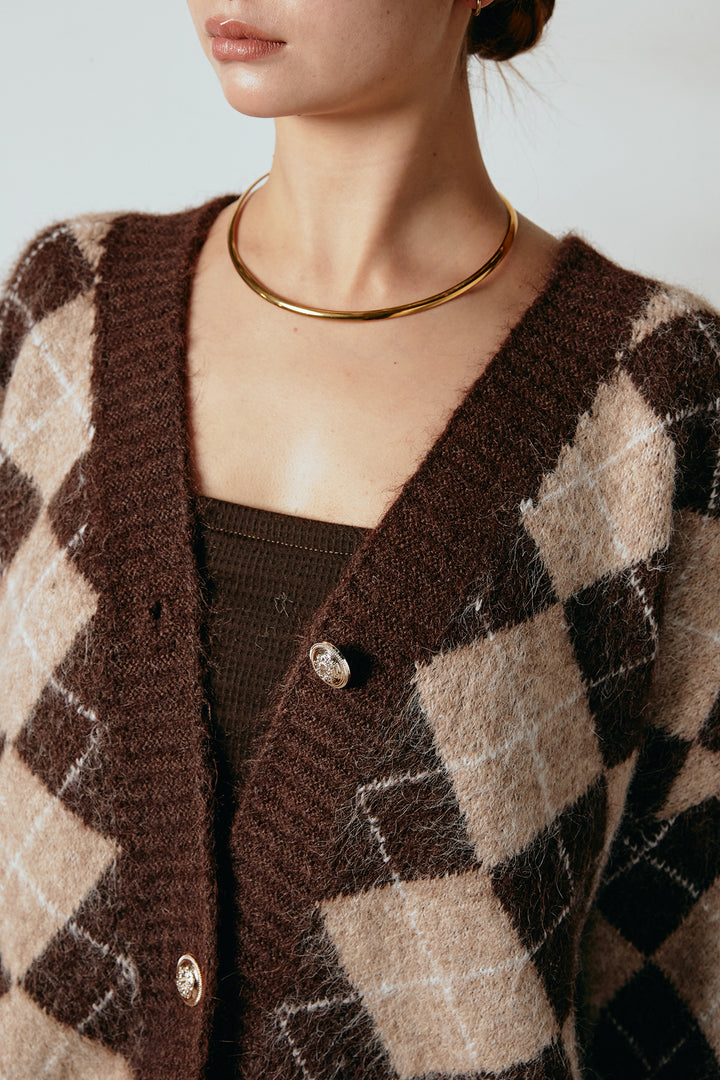 [SET]オーバーサイズ総柄Vネックニットカーディガン+ベルト付きウエストデザインパンツ(2set)