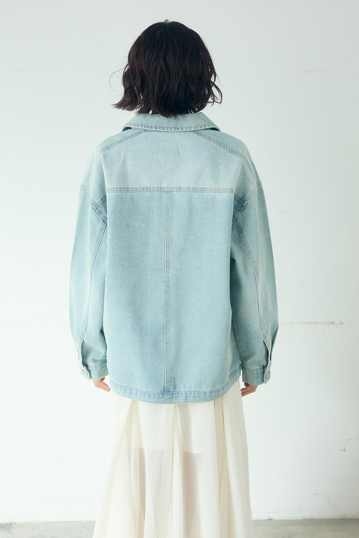 [SET]デニムオーバーサイズジャケット+シアーフリルキャミワンピース(2set)