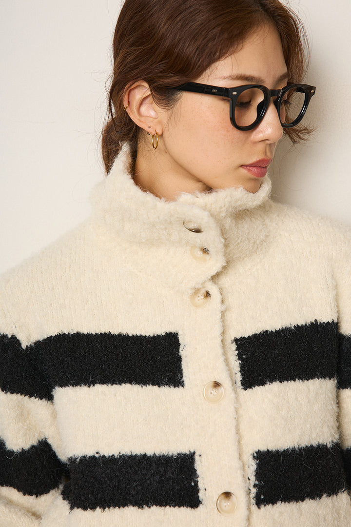 ハイネックボーダーニットカーディガン