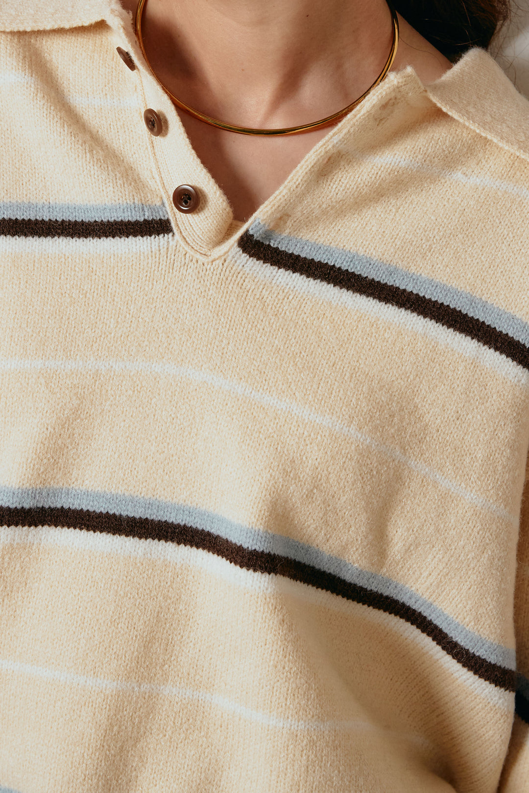 襟付きマルチボーダーニットポロトップス