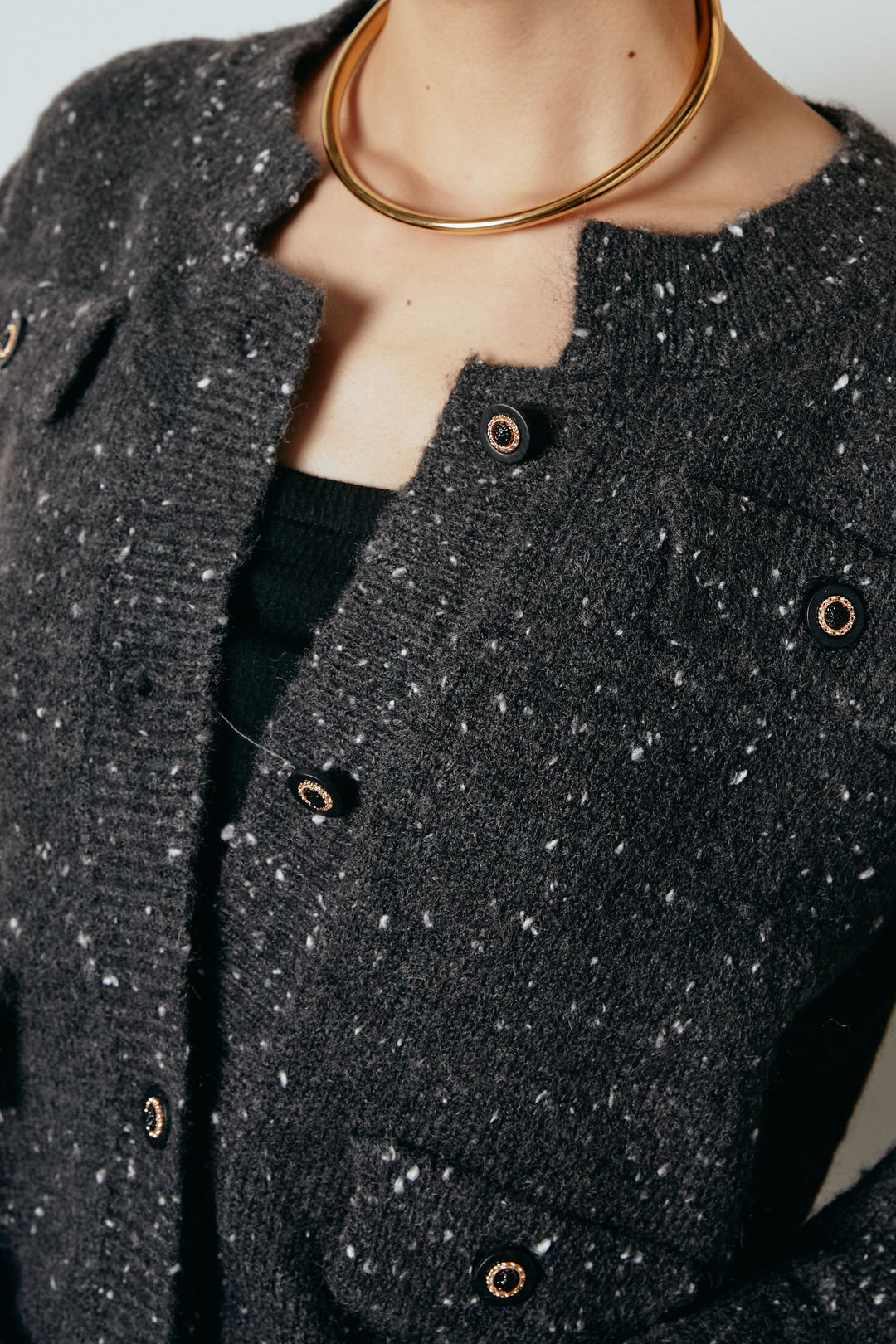 [SET]ネップニットカーディガン+スウェットワイドカーブパンツ(2set)